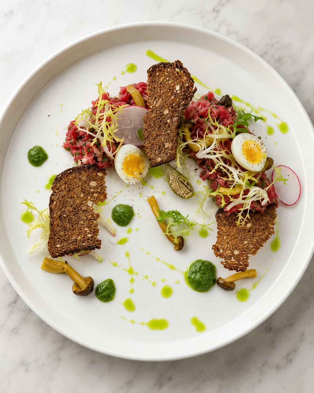 Tartare · crispbread · quail egg by Riho Heinmets